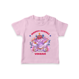 Happy Diwali With Cute little Elephant - Customized Kids T-Shirt - PINK - 0-5 Months Old (Chest 17")