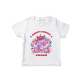 Happy Diwali With Cute little Elephant - Customized Kids T-Shirt - WHITE - 0-5 Months Old (Chest 17")