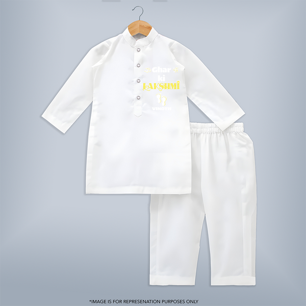 Ghar Ki Lakshmi - Customized Kids Kurta Set - WHITE - 3-6 Month Old (Chest 24", Kurta Length 14'', Waist 19", Pant Length 14")