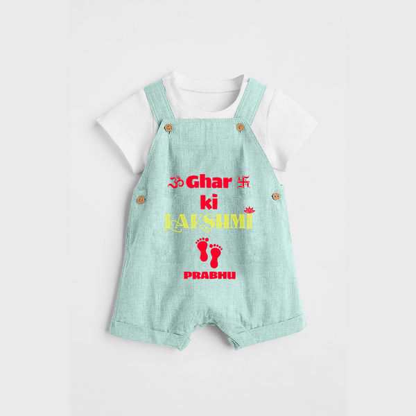 Ghar Ki Lakshmi - Diwali Themed Customized Kids Dungaree Set - ARCTIC BLUE - 0 - 5 Months Old (Chest 18")