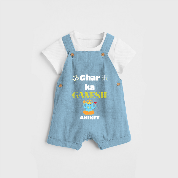 Ghar Ka Ganesh - Customized Kids Dungaree Set - SKY BLUE - 0 - 5 Months Old (Chest 18")