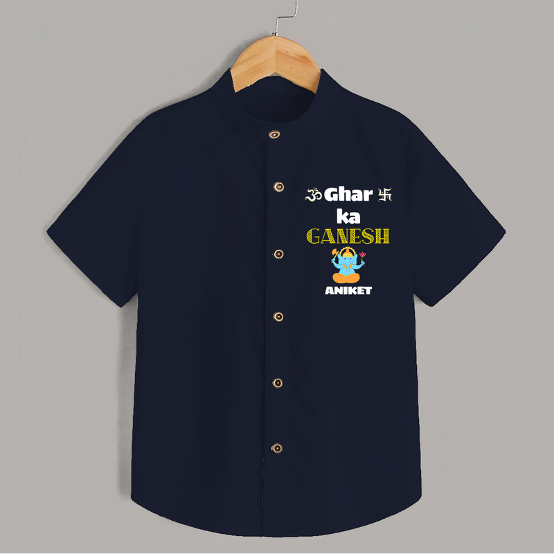 Ghar Ka Ganesh - Customized Kids Shirt - NAVY BLUE - 0 - 6 Months Old (Chest 23")