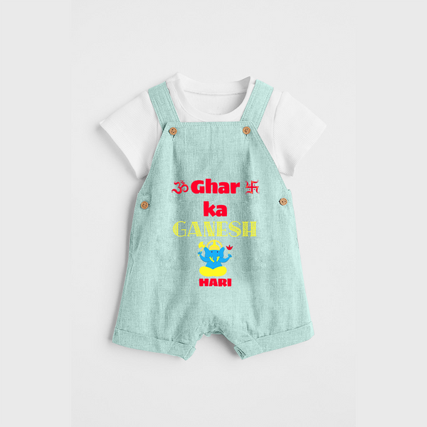 Ghar Ka Ganesh - Diwali Themed Customized Kids Dungaree Set - ARCTIC BLUE - 0 - 5 Months Old (Chest 18")