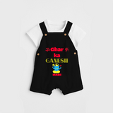 Ghar Ka Ganesh - Diwali Themed Customized Kids Dungaree Set - BLACK - 0 - 5 Months Old (Chest 18")