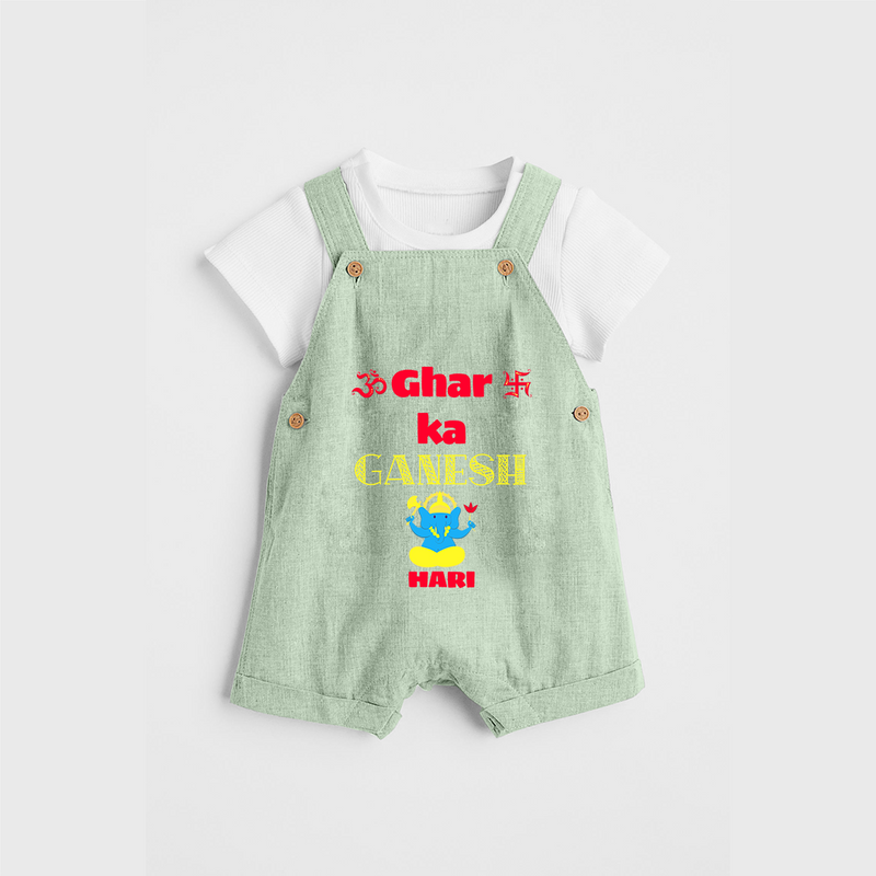 Ghar Ka Ganesh - Diwali Themed Customized Kids Dungaree Set - MINT GREEN - 0 - 5 Months Old (Chest 18")