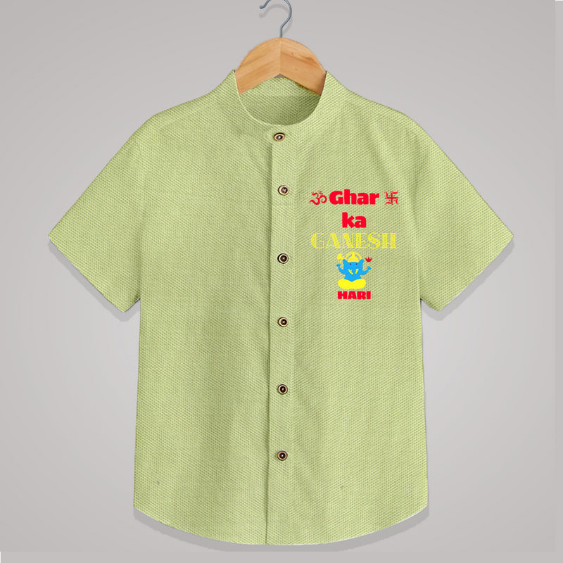 Ghar Ka Ganesh - Diwali Themed Customized Kids Shirt - PASTEL GREEN - 0 - 6 Months Old (Chest 23")