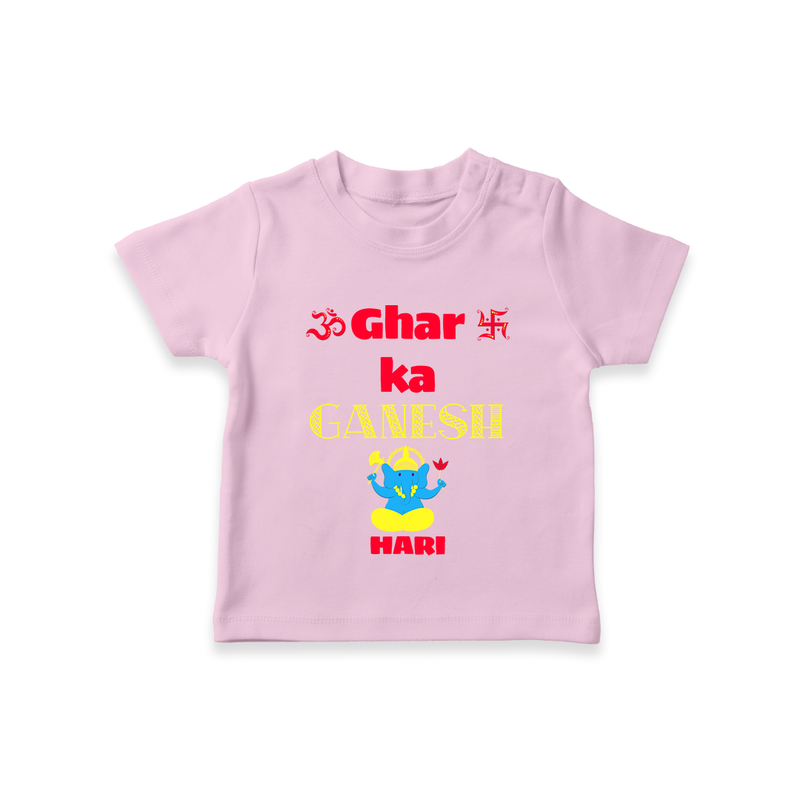 Ghar Ka Ganesh - Diwali Themed Customized Kids T-Shirt - PINK - 0-5 Months Old (Chest 17")