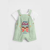 My First Diwali With Mummy Papa - Diwali Themed Customized Kids Dungaree Set - MINT GREEN - 0 - 5 Months Old (Chest 18")