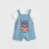 My First Diwali With Mummy Papa - Diwali Themed Customized Kids Dungaree Set - SKY BLUE - 0 - 5 Months Old (Chest 18")