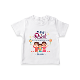 My First Diwali With Mummy Papa - Diwali Themed Customized Kids T-Shirt - WHITE - 0-5 Months Old (Chest 17")