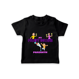 My First Diwali - Diwali Themed Customized Kids T-Shirt - BLACK - 0-5 Months Old (Chest 17")