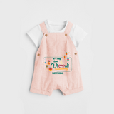 It's My First Diwali - Customized Kids Dungaree Set - PEACH - 0 - 5 Months Old (Chest 18")