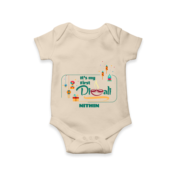 It's My First Diwali - Customized Kids Romper - IVORY - 0 - 3 Months Old (Chest 16")