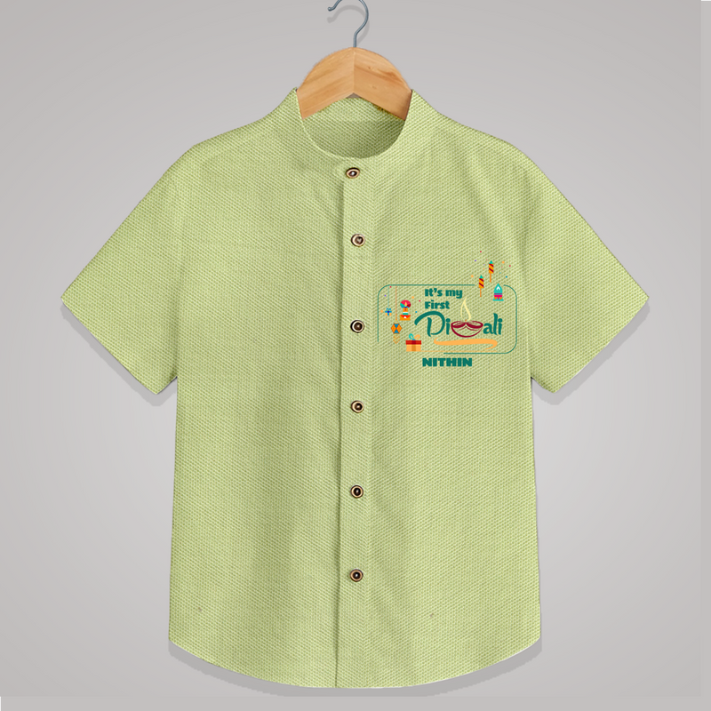 It's My First Diwali - Customized Kids Shirt - PASTEL GREEN - 0 - 6 Months Old (Chest 23")