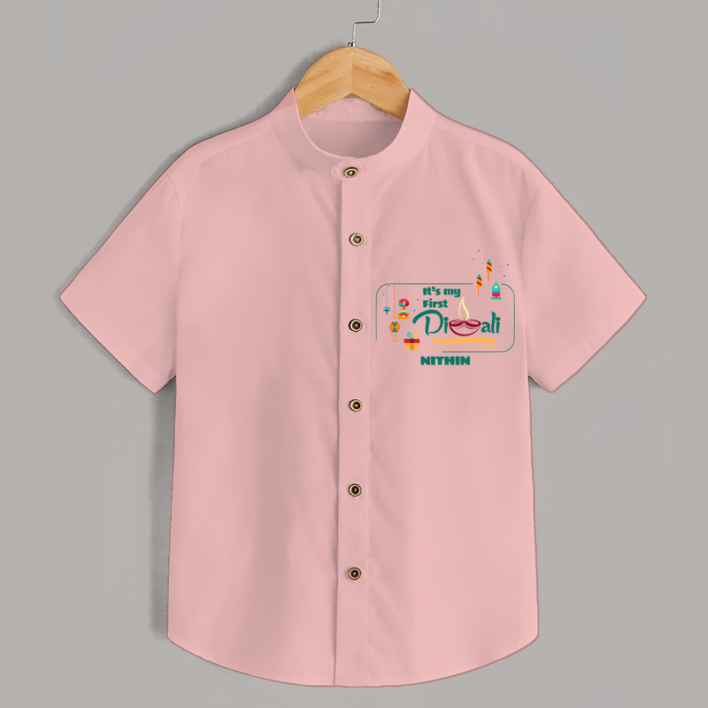 It's My First Diwali - Customized Kids Shirt - PEACH - 0 - 6 Months Old (Chest 23")