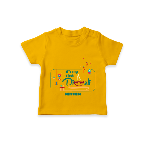 It's My First Diwali - Customized Kids T-Shirt - CHROME YELLOW - 0-5 Months Old (Chest 17")