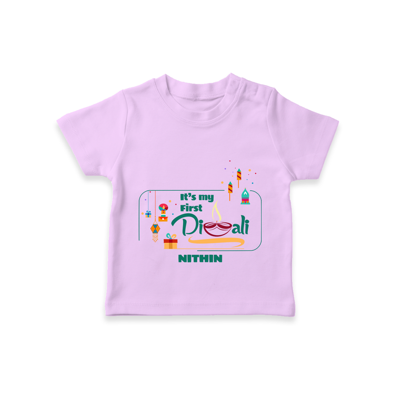 It's My First Diwali - Customized Kids T-Shirt - LILAC - 0-5 Months Old (Chest 17")