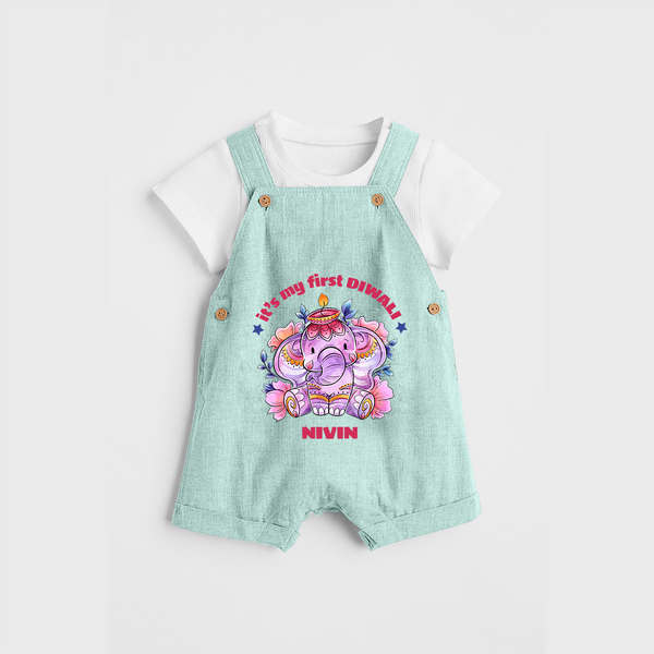 It's My First Diwali, Diwali Celebration - Customized Kids Dungaree Set - ARCTIC BLUE - 0 - 5 Months Old (Chest 18")