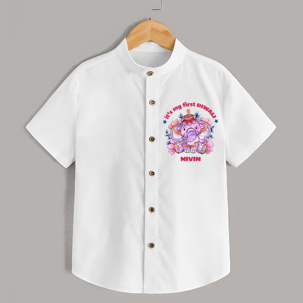 It's My First Diwali, Diwali Celebration - Customized Kids Shirt - WHITE - 0 - 6 Months Old (Chest 23")