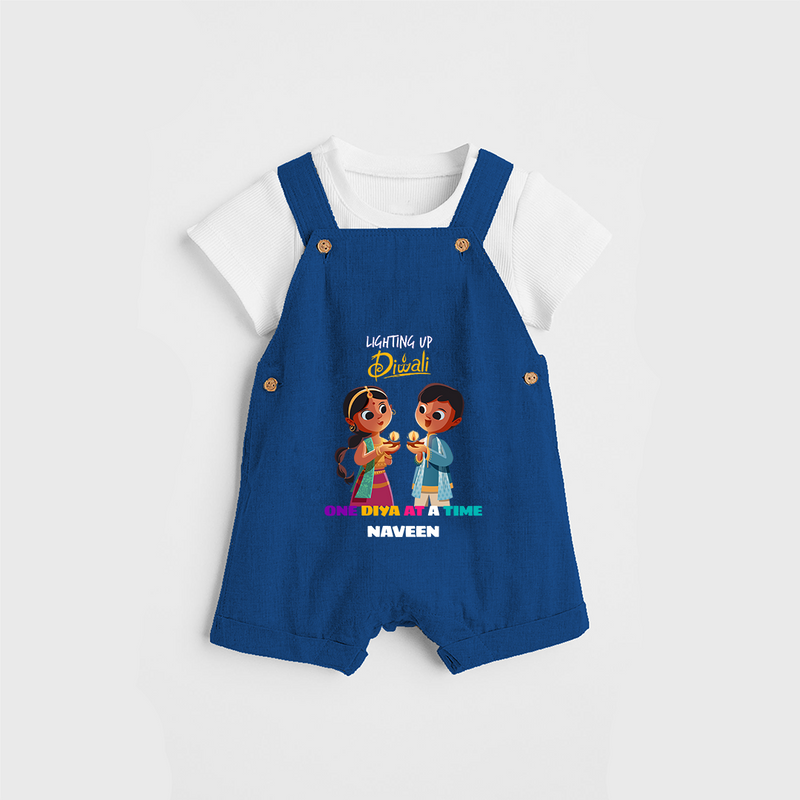 Lighting Up Diwali - Customized Kids Dungaree Set - COBALT BLUE - 0 - 5 Months Old (Chest 18")