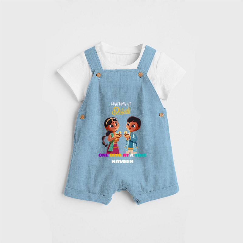 Lighting Up Diwali - Customized Kids Dungaree Set - SKY BLUE - 0 - 5 Months Old (Chest 18")