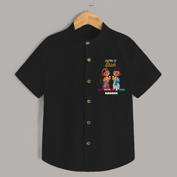 Lighting Up Diwali - Customized Kids Shirt - BLACK - 0 - 6 Months Old (Chest 23")