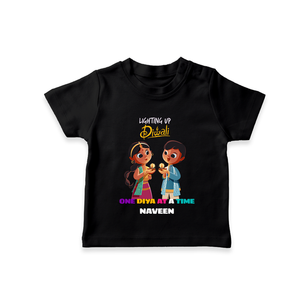 Lighting Up Diwali - Customized Kids T-Shirt - BLACK - 0-5 Months Old (Chest 17")