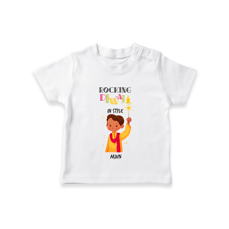 Rocking Diwali In Style - Customized Kids T-Shirt - WHITE - 0-5 Months Old (Chest 17")