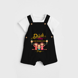 Diwali Vibes With Mummy Papa - Diwali Themed Customized Kids Dungaree Set - BLACK - 0 - 5 Months Old (Chest 18")