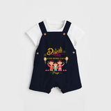 Diwali Vibes With Mummy Papa - Diwali Themed Customized Kids Dungaree Set - NAVY BLUE - 0 - 5 Months Old (Chest 18")