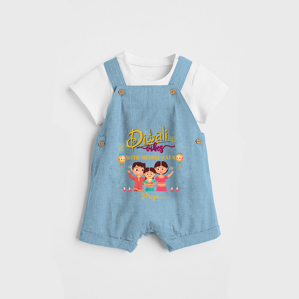 Diwali Vibes With Mummy Papa - Diwali Themed Customized Kids Dungaree Set - SKY BLUE - 0 - 5 Months Old (Chest 18")