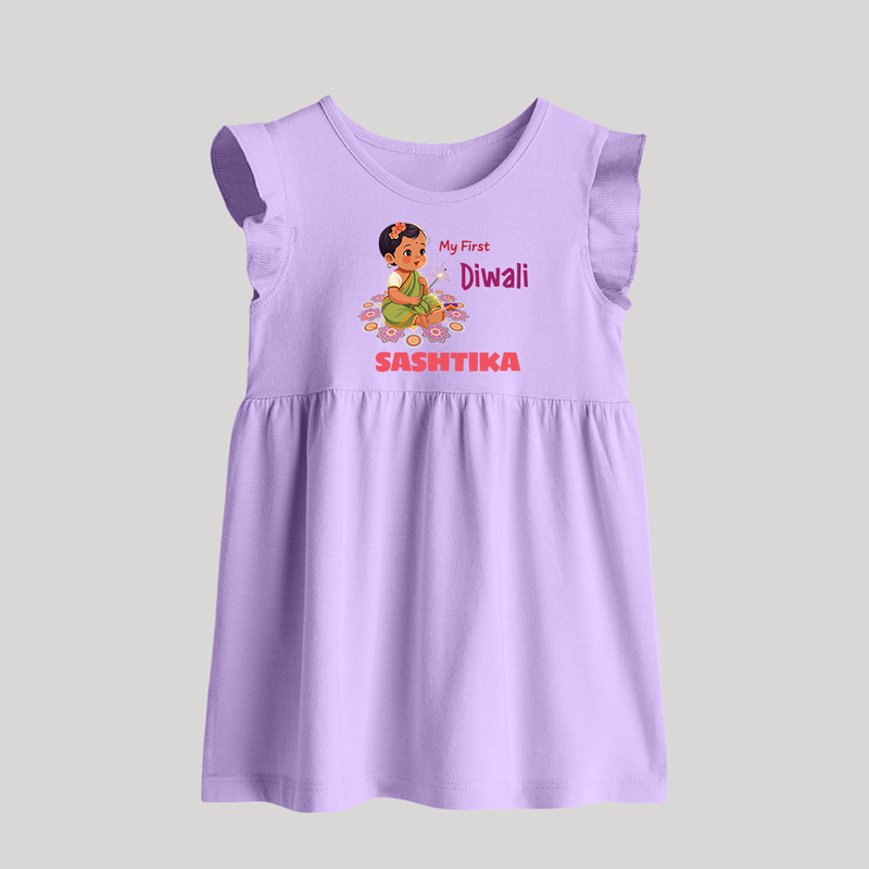 Happy Diwali | Little Light of the Celebration Baby Frock - LILAC - 0 - 3 Months Old (Chest 17")