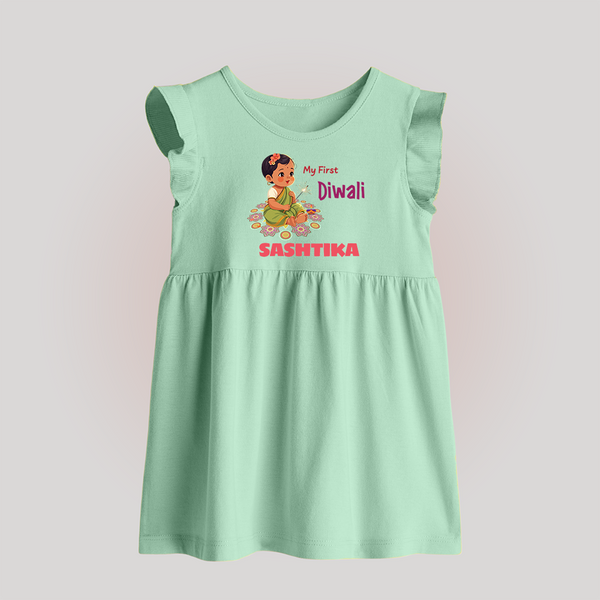 Happy Diwali | Little Light of the Celebration Baby Frock - MINT GREEN - 0 - 3 Months Old (Chest 17")