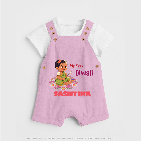 Happy Diwali | Little Light of the Celebration Dungaree Set - BABY PINK - 0 - 5 Months Old (Chest 18")