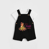 Lets Celebrate This Diwali With My First Diwali Customized Dungaree Set For Kids - BLACK - 0 - 5 Months Old (Chest 18")