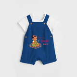 Lets Celebrate This Diwali With My First Diwali Customized Dungaree Set For Kids - COBALT BLUE - 0 - 5 Months Old (Chest 18")