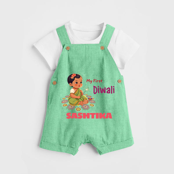Happy Diwali | Little Light of the Celebration Dungaree Set - GREEN - 0 - 5 Months Old (Chest 18")