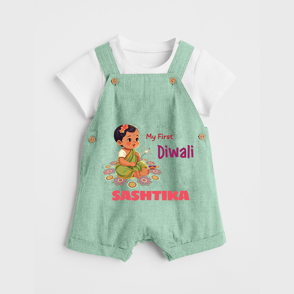 Happy Diwali | Little Light of the Celebration Dungaree Set - MINT GREEN - 0 - 5 Months Old (Chest 18")