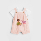 Lets Celebrate This Diwali With My First Diwali Customized Dungaree Set For Kids - PEACH - 0 - 5 Months Old (Chest 18")