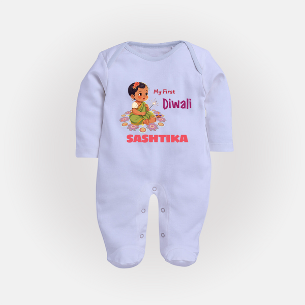 Happy Diwali | Little Light of the Celebration Sleep Suit - BABY BLUE - New Born (Chest 7.5")