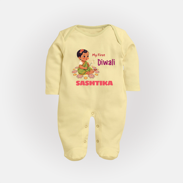 Happy Diwali | Little Light of the Celebration Sleep Suit - PASTEL YELLOW - New Born (Chest 7.5")