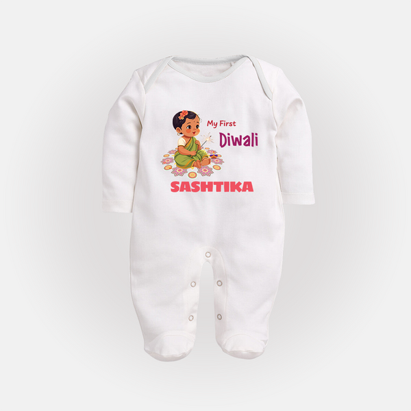 Happy Diwali | Little Light of the Celebration Sleep Suit - WHITE - New Born (Chest 7.5")
