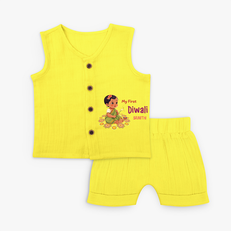 Lets Celebrate This Diwali With My First Diwali Customized Jabla Set For Kids - YELLOW - 0 - 3 Months Old (Chest 9.8")