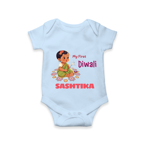 Happy Diwali | Little Light of the Celebration Romper - BABY BLUE - New Born (Chest 14")