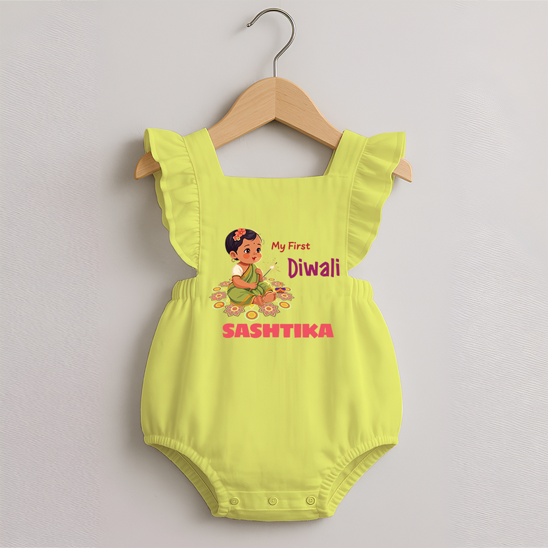 Happy Diwali | Little Light of the Celebration Romper Frock - PASTEL YELLOW - 0 - 3 Months Old (Chest 19")