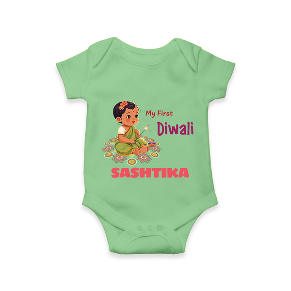 Happy Diwali | Little Light of the Celebration Romper - GREEN - New Born (Chest 14")