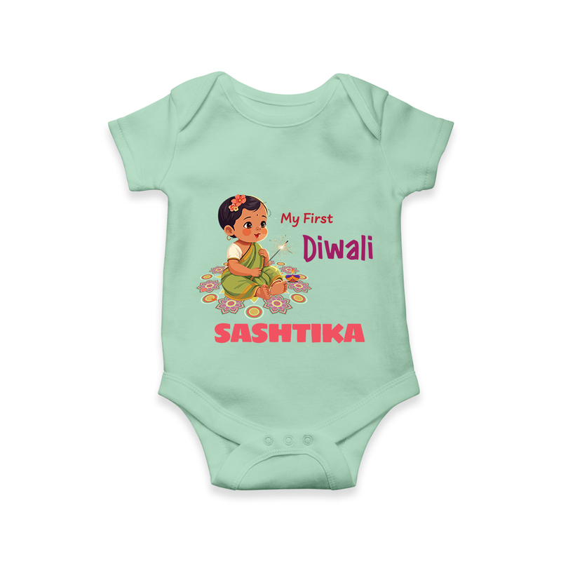 Happy Diwali | Little Light of the Celebration Romper - MINT GREEN - New Born (Chest 14")