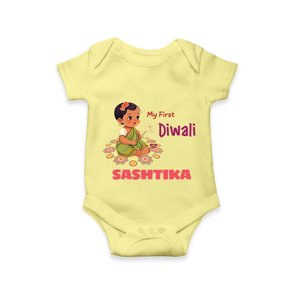 Happy Diwali | Little Light of the Celebration Romper - PASTEL YELLOW - New Born (Chest 14")