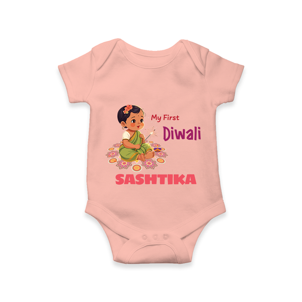 Happy Diwali | Little Light of the Celebration Romper - PEACH - New Born (Chest 14")