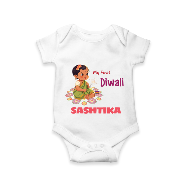 Happy Diwali | Little Light of the Celebration Romper - WHITE - New Born (Chest 14")